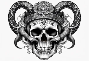 skull with horns and snake tattoo idea
