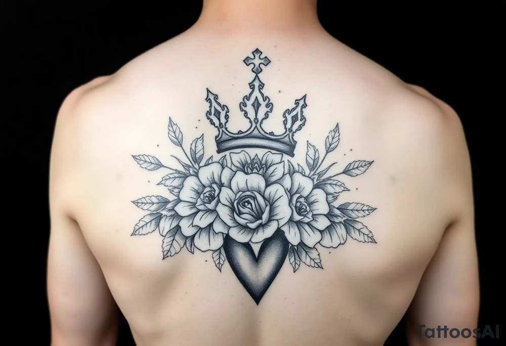 Damian, with crown, flowers and hearts tattoo idea