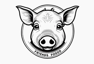 cute pig or piglet.
with text: "friends not food" 
very thin lines tattoo idea