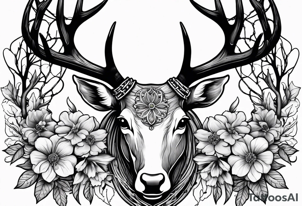 antler wrapped in barbed wire and flowers tattoo idea antler wrapped in barbed wire and flowers tattoo idea