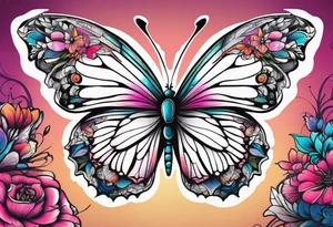 A vibrant butterfly with colorful wings, resting on a flower, showcasing transformation and beauty.” tattoo idea