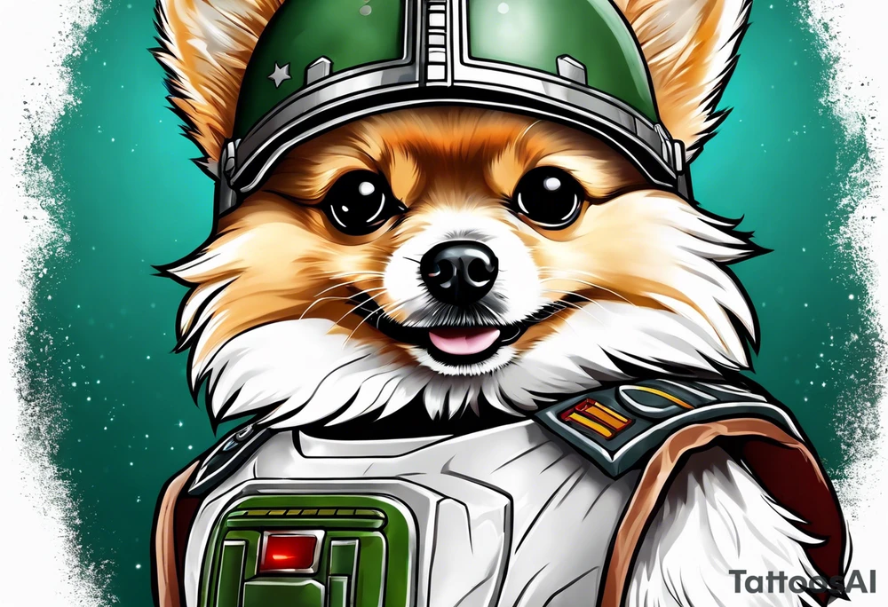 White Pomeranian dressed like boba fett tattoo idea