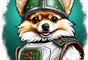 White Pomeranian dressed like boba fett tattoo idea