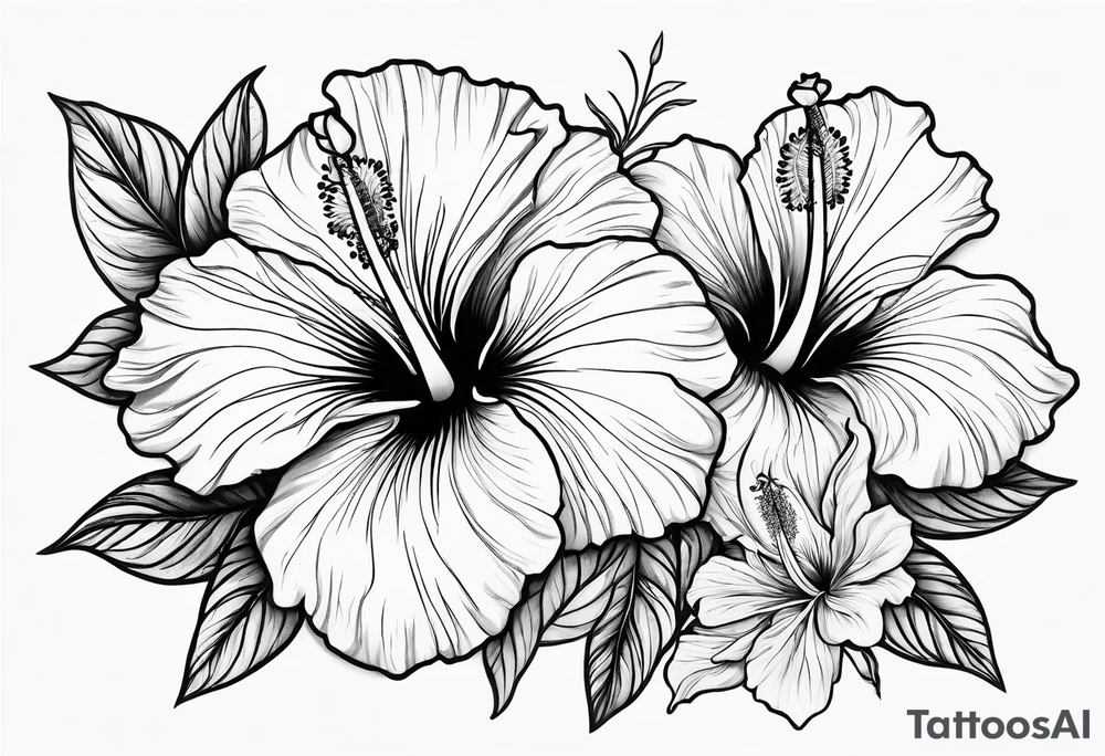 Hibiscus with wildflowers, poppy, complimentary flowers tattoo idea