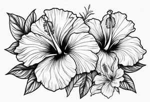 Hibiscus with wildflowers, poppy, complimentary flowers tattoo idea