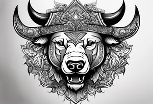 Make me a tattoo of half a bear's face and half a bull's face on one face tattoo idea