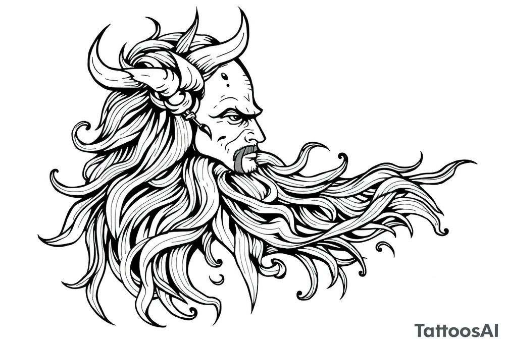 long shaman style mytical bold line with viking rhyme tattoo idea
