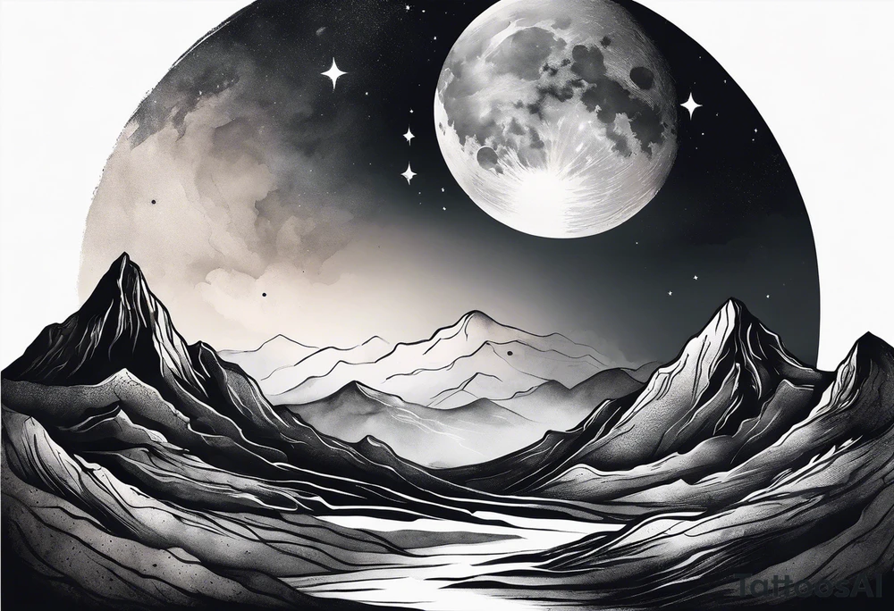 moon landscape with fade around edges tattoo idea