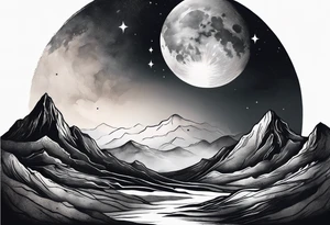 moon landscape with fade around edges tattoo idea