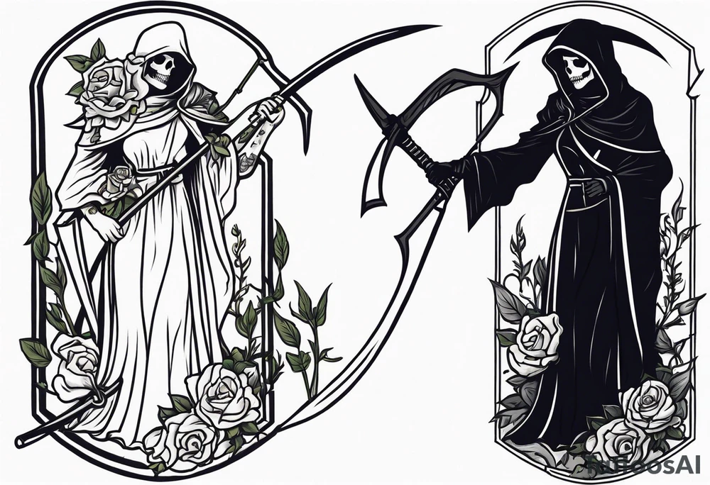 death with scythe and nightshade mortician tattoo idea