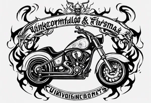 I want a detailed tattoo of a motorcycle surrounded by flames with the company name “Viking Customs” incorporated in the design tattoo idea