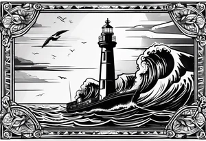 phare maritime dans un bateau entouré de voiles. tattoo idea