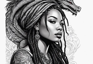 Woman with locs and red dragon in background tattoo idea