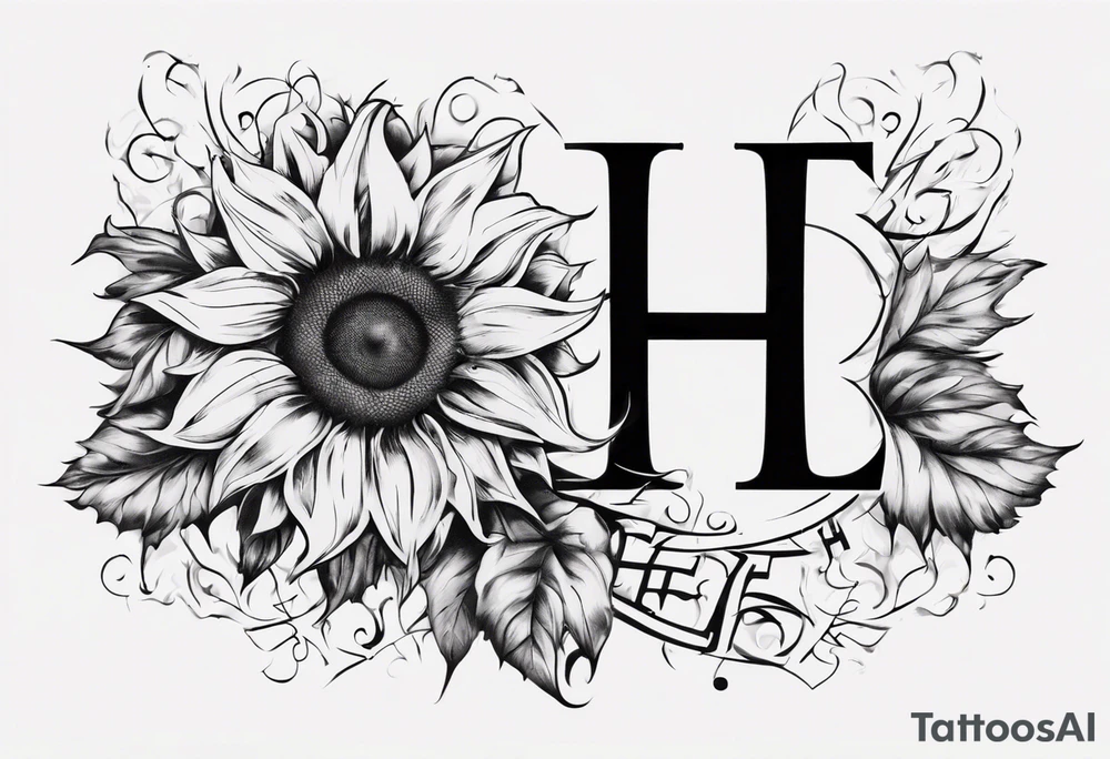 combining the letters E and H with a sunflower image tattoo idea