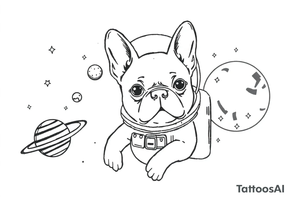 a space themed tattoo of my french bulldog mars. include elements in space like planets and stars. mars should be depicted as a astronaut tattoo idea