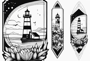 A light house with a contour lily at the bottom tattoo idea