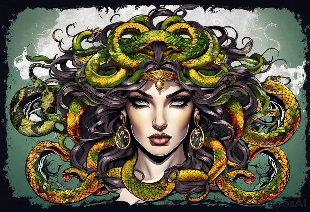 Medusa, before and after she had snakes for hair. tattoo idea