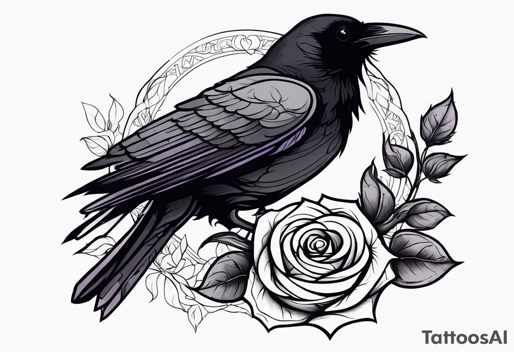 Raven holding  rose   by stem tattoo idea