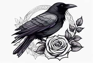 Raven holding  rose   by stem tattoo idea