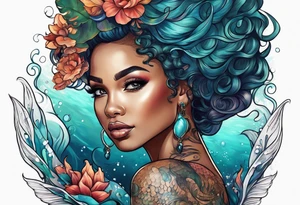 Mermaid with afro tattoo idea