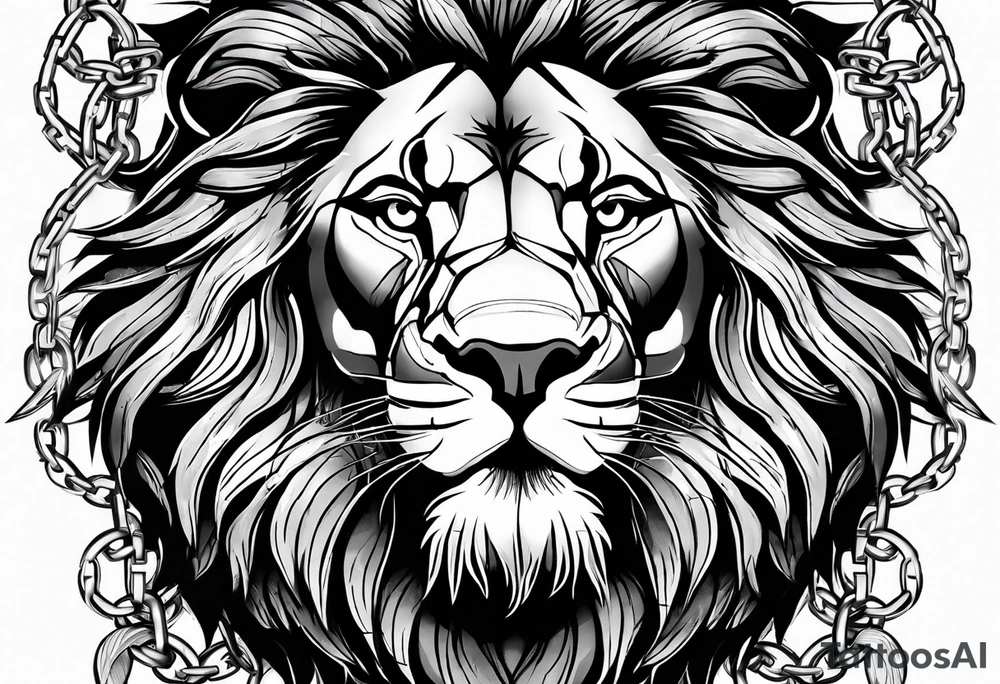 Wounded lion trying to brake the chains tattoo idea