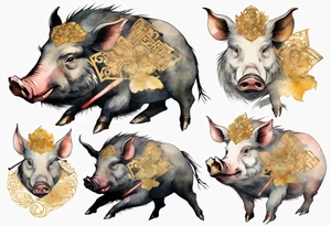 an elderly boar with golden tusks tattoo idea