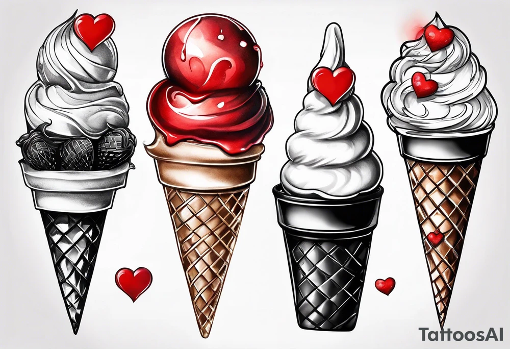 black and white ice cream cone with small red heart on it somewhere. tattoo idea