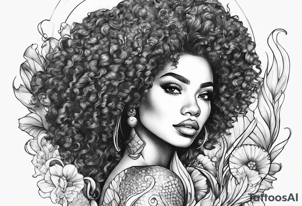 Mermaid with afro tattoo idea