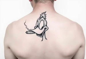 Older Daffy duck smoking a blunt of marijuana tattoo idea