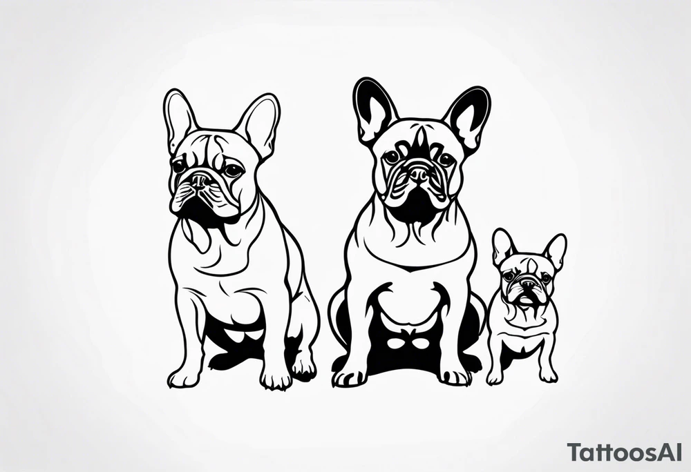 silhouette of three French bulldogs tattoo idea