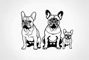silhouette of three French bulldogs tattoo idea