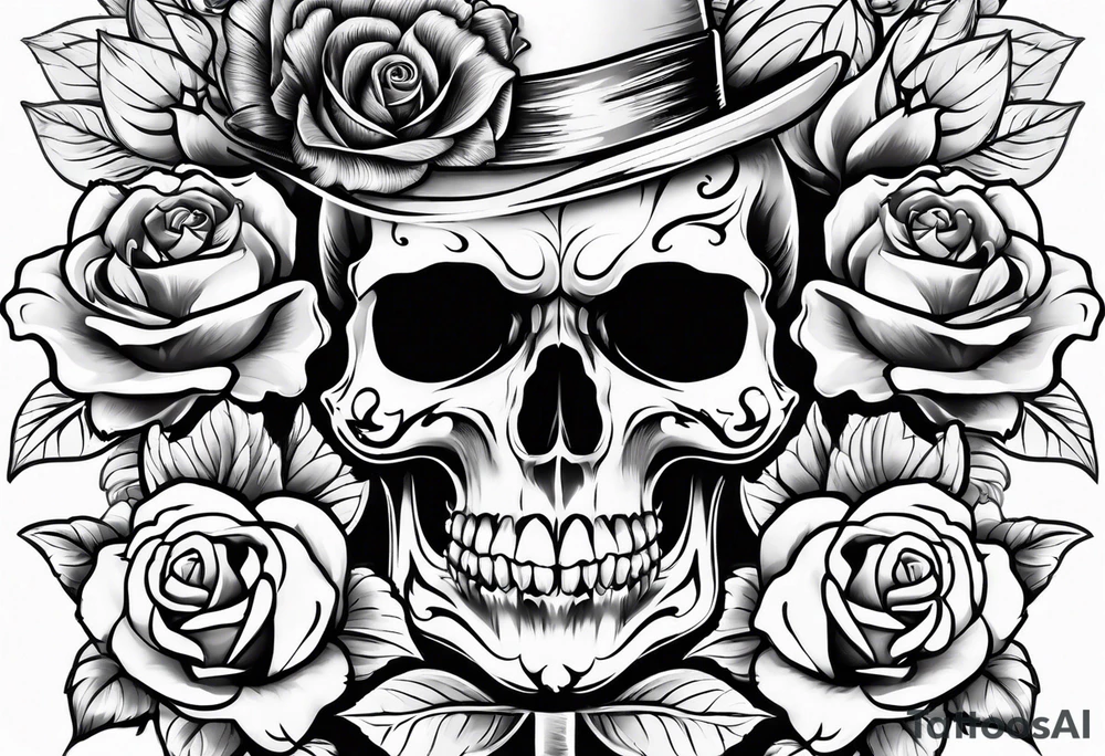skull and roses tattoo idea