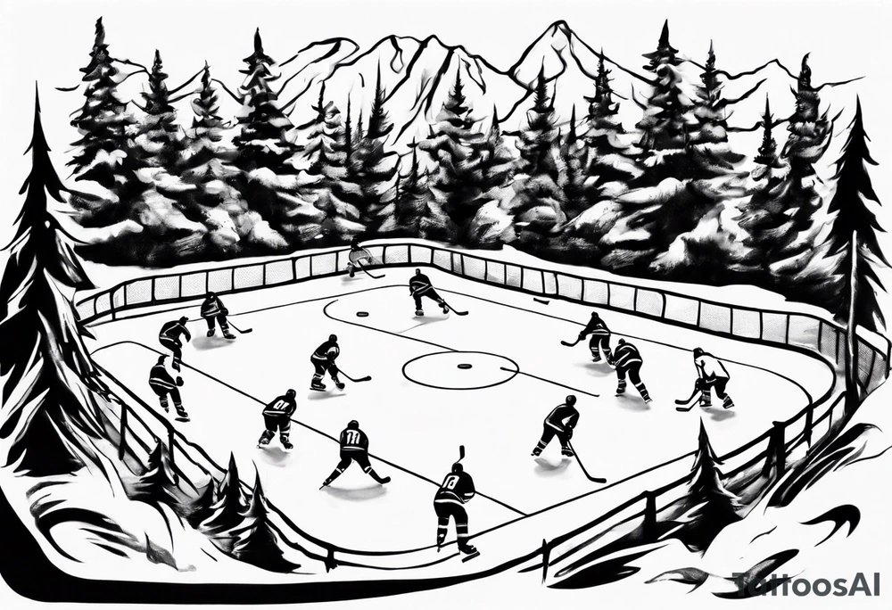 Outdoor hockey rink in the woods tattoo idea