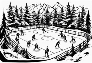 Outdoor hockey rink in the woods tattoo idea
