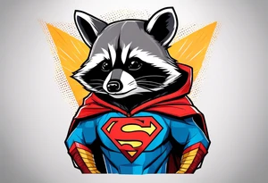 Raccoon wearing a Superman hoodie tattoo idea