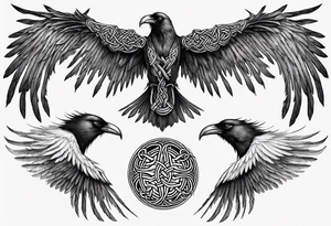 norse style raven wings spread with celtic knotwork tattoo idea