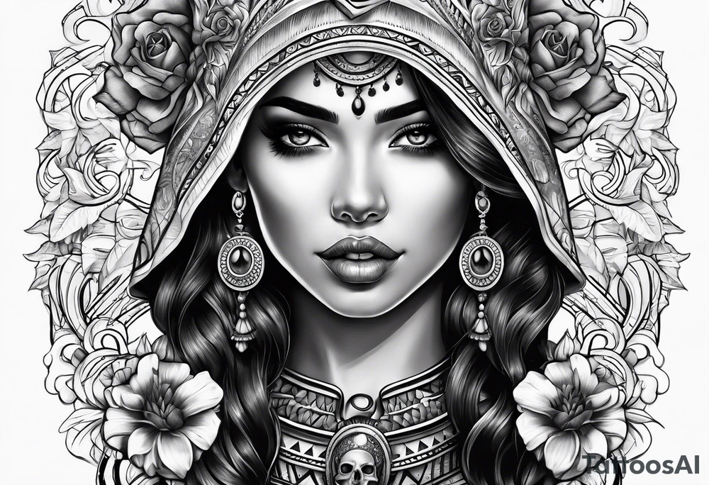 Chicano girl and skull tattoo idea