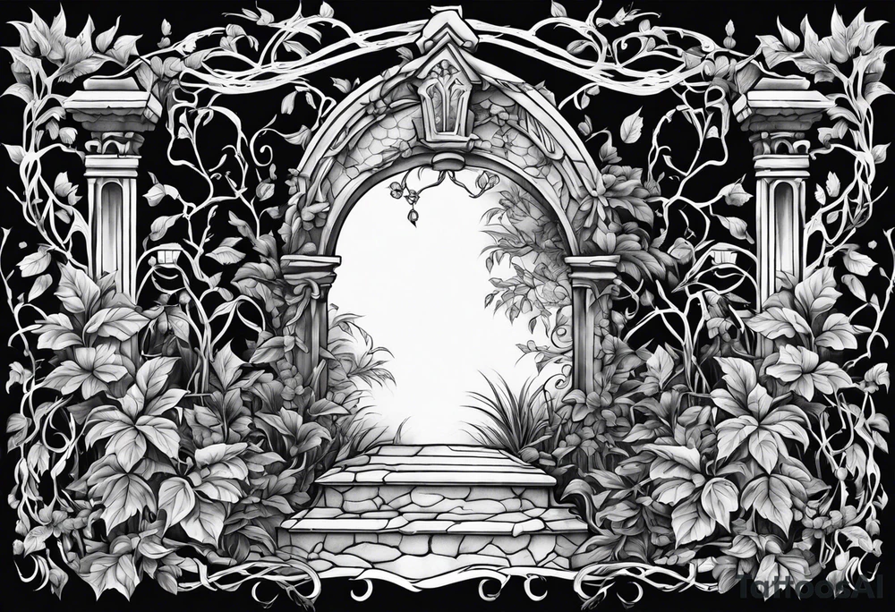 Leafy vines with grave yard tattoo idea