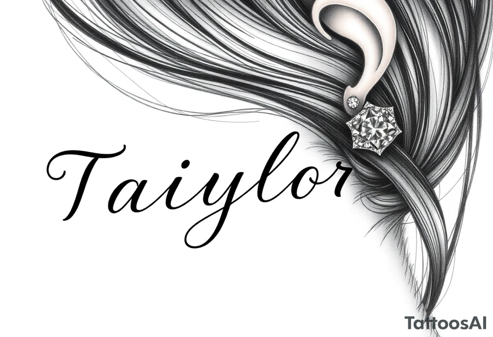 The name Taiylor spelled horizontal with the O as a diamond ring behind the ear tattoo tattoo idea