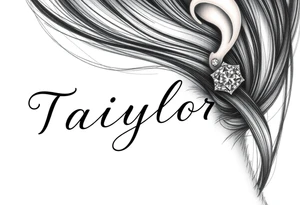 The name Taiylor spelled horizontal with the O as a diamond ring behind the ear tattoo tattoo idea