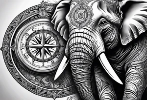 Compass held in an elephant's trunk tattoo idea
