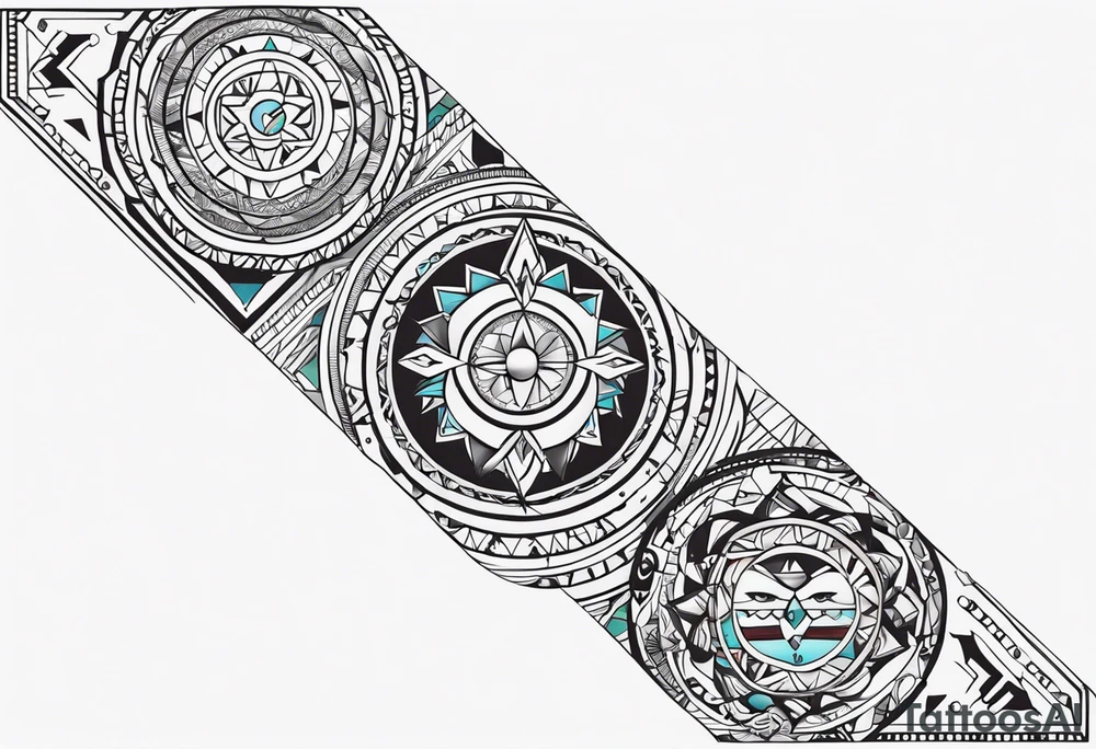 Wrap around arm band with native American style and Aquarius theme tattoo idea