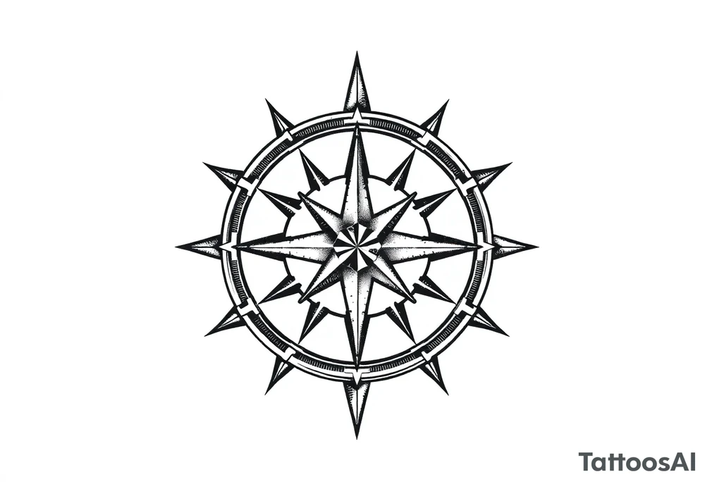 Simple double layered compass rose tattoo idea