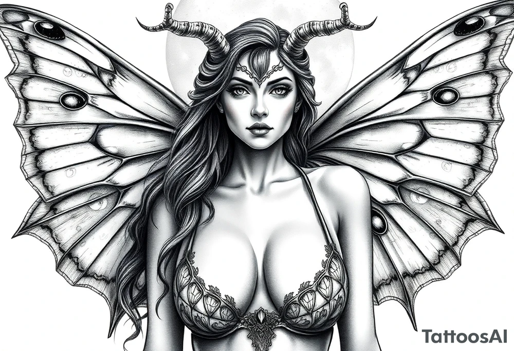 ethereal lunar moth resemblance powerfully sexy depiction of the goddess estate nude full frontal with exotic erotic lingerie orgasmic stare realistic the hottest depiction of the goddess of Love and war tattoo idea