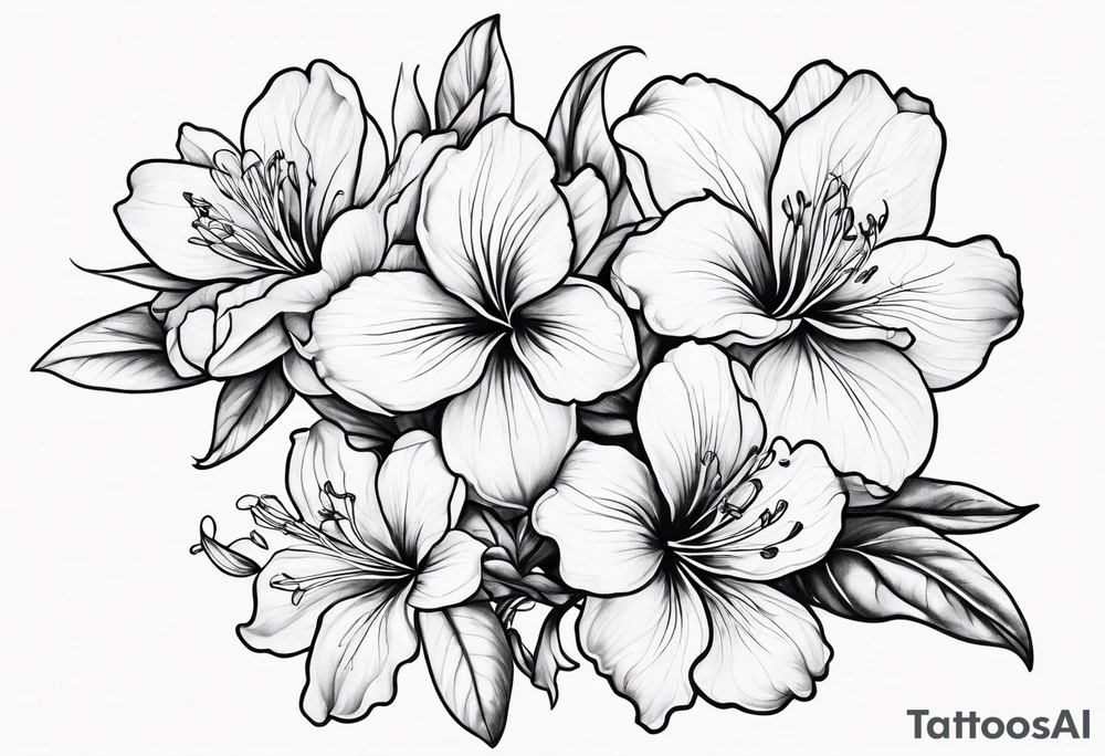 Azalea flowers, Fine-line, dark shading tattoo idea