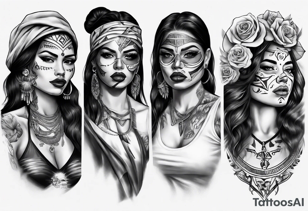 realistic chicano
women faces tattoo idea