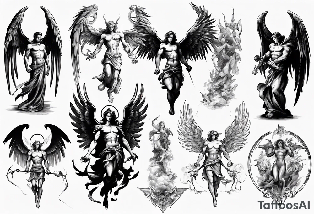 Archangel fighting demon tattoo idea