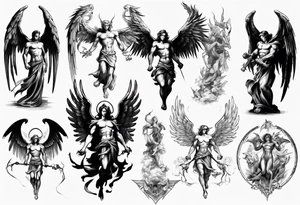 Archangel fighting demon tattoo idea