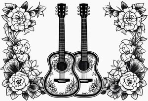 traditional vintage tattoo of guitar simple  flowers tattoo idea