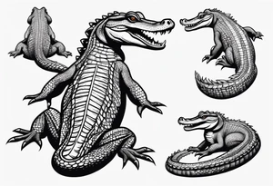 Full body caiman with stretched tail top view tattoo idea